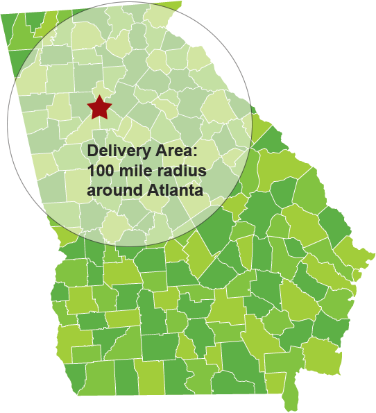 Samples Foods delivers in a 100 mile radius of Atlanta GA